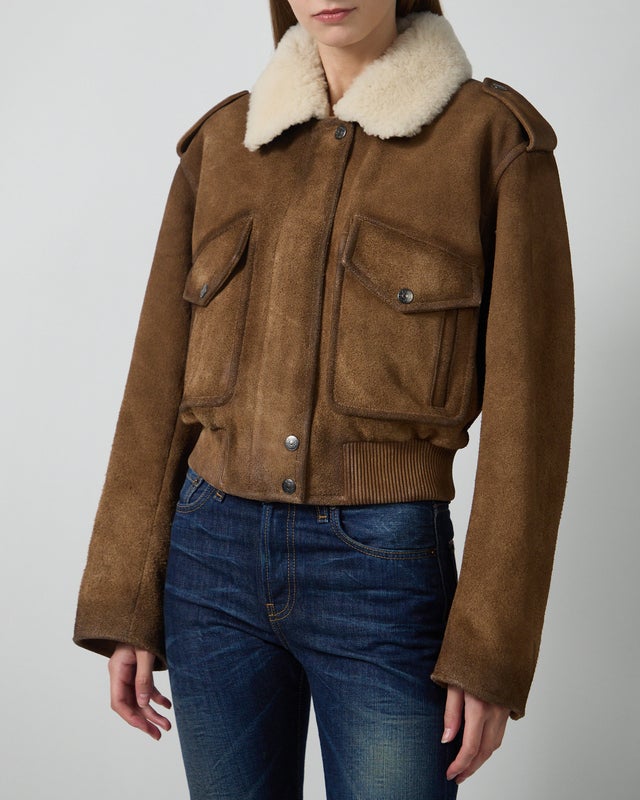Acne Studios Jacket Suede Bomber Shearling Collar Camel 38