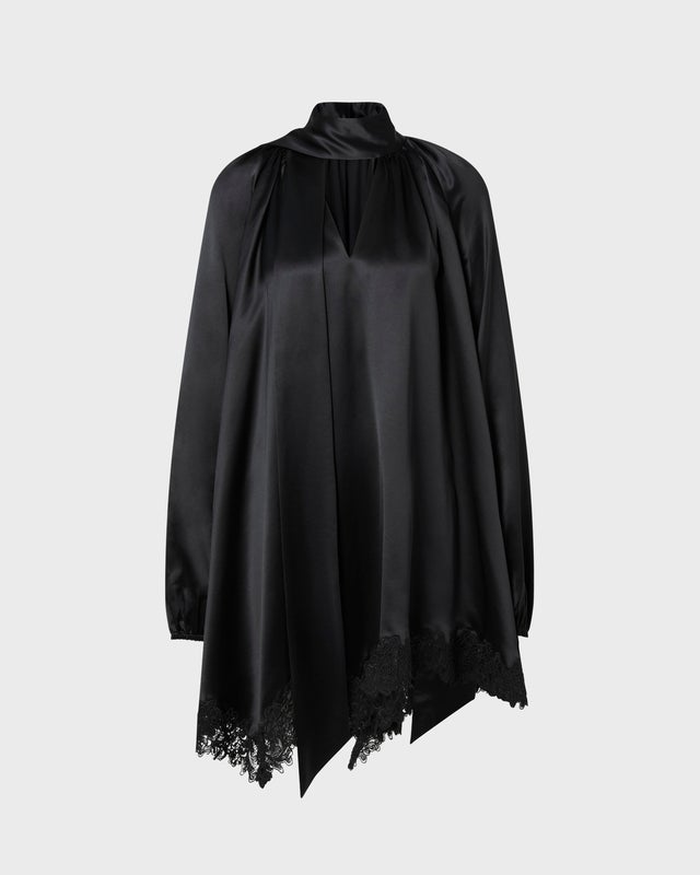 Malina Dress Norea Lace Hem Satin Mini Black 36