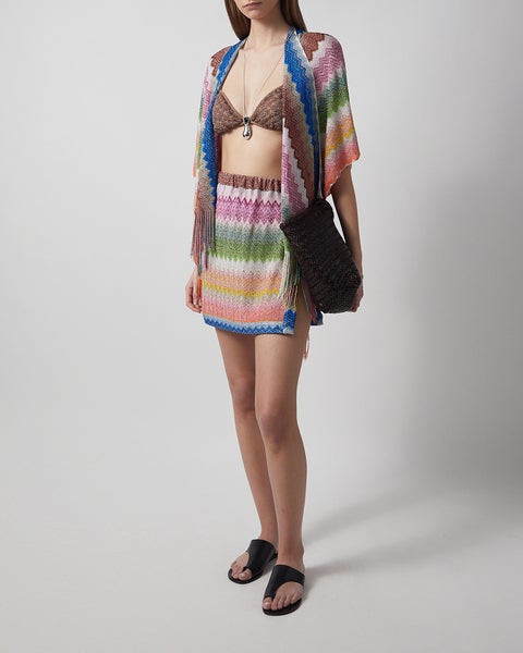 Poncho Striped Viscose-Blend Fringe Multicolor ONESIZE 2