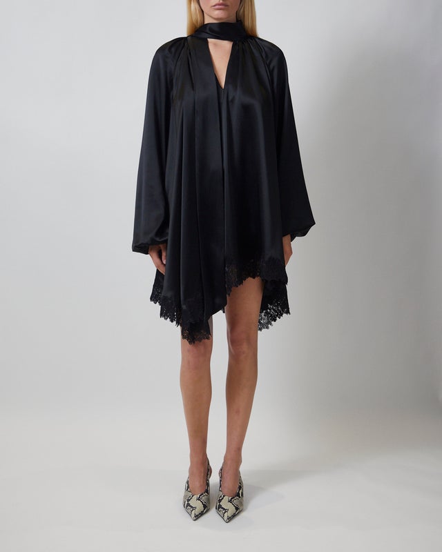 Malina Dress Norea Lace Hem Satin Mini Black 36