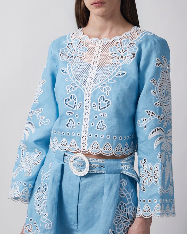 FARM Rio Blouse Romantic Richelieu Light blue L