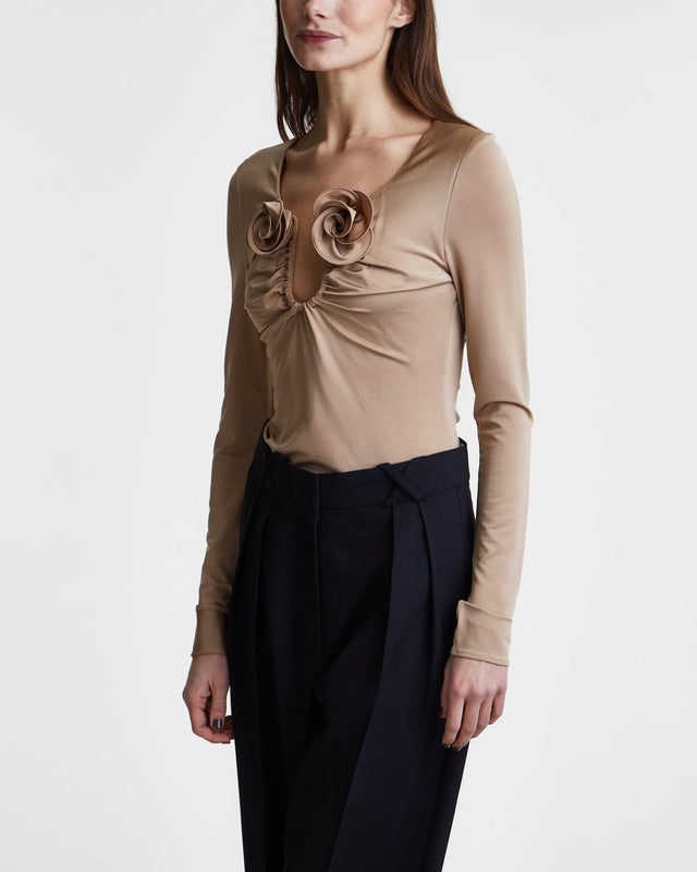 Magda Butrym Top Long Sleeve Floral Appliqué Beige FR 38 (EUR 36)