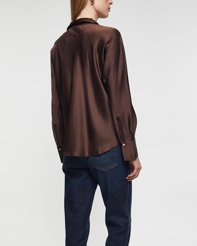 Vince Blouse Silk Bias Long-Sleeve Espresso L