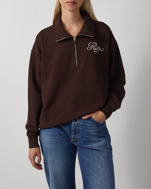 Ritz Paris x Frame Sweater Ritz Half Zip Polo Chocolate XL