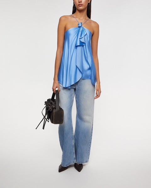 Blouse Halter Satin Blue 2