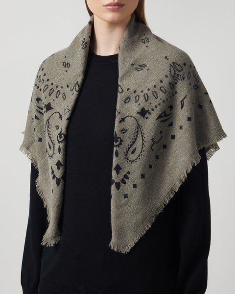Hachiko Cashmere Bandana Scarf  Khaki 2