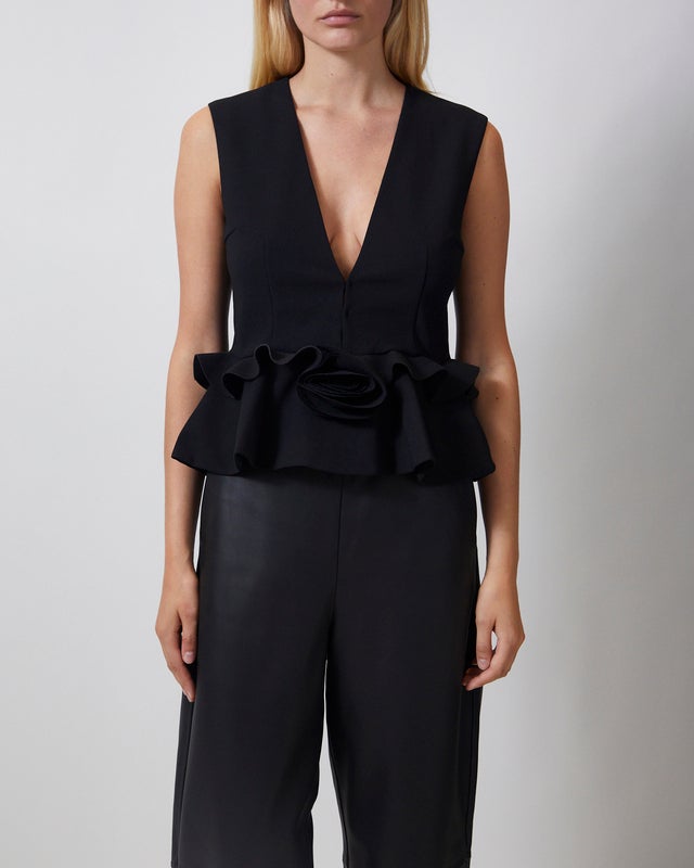ROTATE  Top V-Neck Flower Black 36