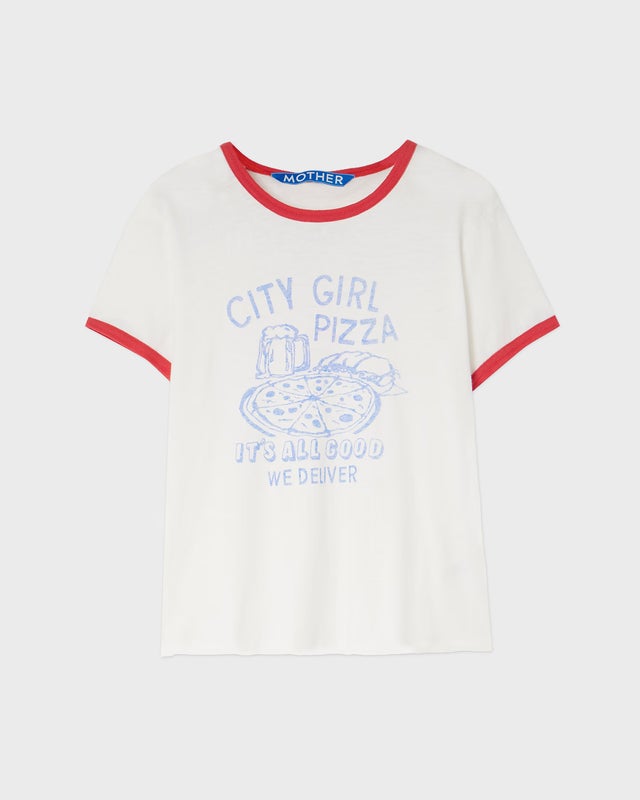 Mother Denim T-Shirt The Lil Goodie Ringer  White XS