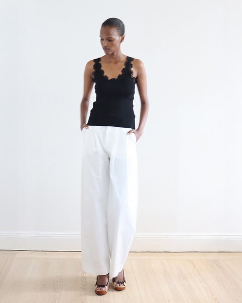 Top Älma Lace-Trimmed Ribbed Silk Black 2