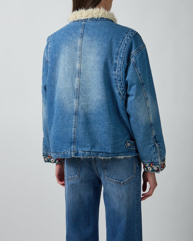 Found Jacket Horse Equine Denim Work Vintage Blue M