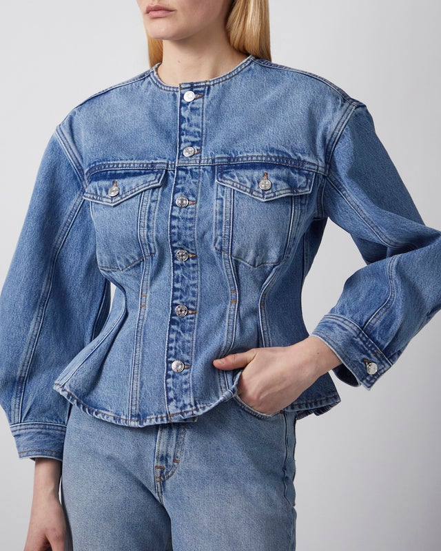 Frame Jacket The Nipped Collarless  Light blue wash S