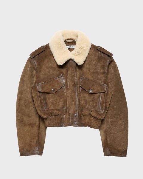 Jacket Suede Bomber Shearling Collar Camel 1