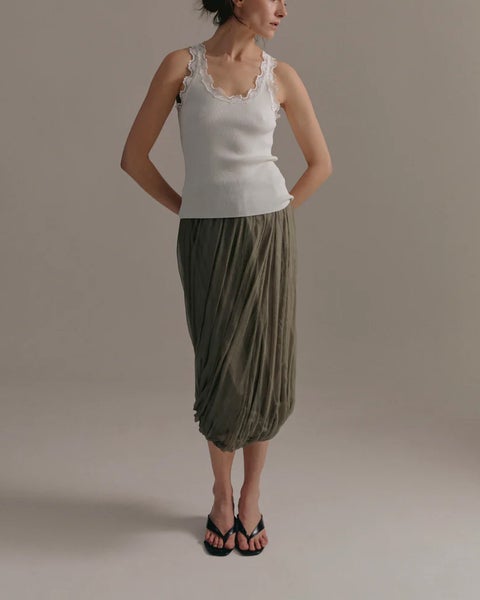 Camisole Älma Lace-trimmed Ribbed Silk Egg Shell 2