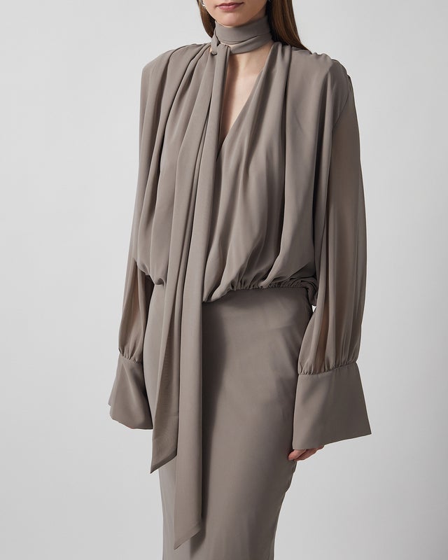 ROTATE Birger Christensen Dress Chiffon Long-Sleeve Maxi 40