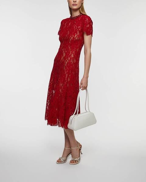 Dress Sequin Lace Midi Red 2