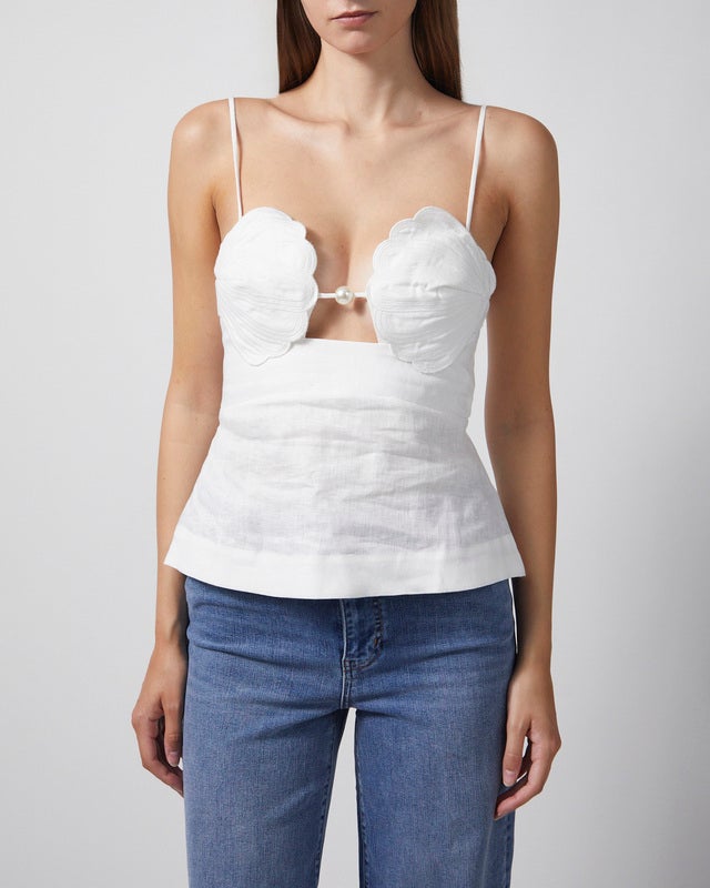 FARM Rio Blouse Shell Bust Peplum Offwhite M