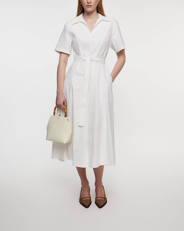 Theory Dress Slit Volume Linen  White US 2 ( EUR 34)