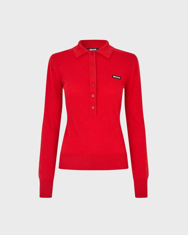 ROTATE  Polo Wool Longsleeve Red XS