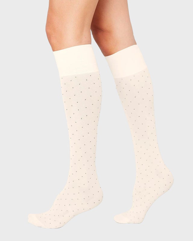 Swedish Stockings Knee-High Socks Eira Petite Dots Svart/beige  ONESIZE