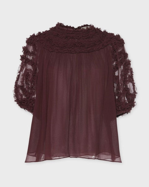 Blouse Isolda Silk Smocked Short Sleeve Mahogny  1