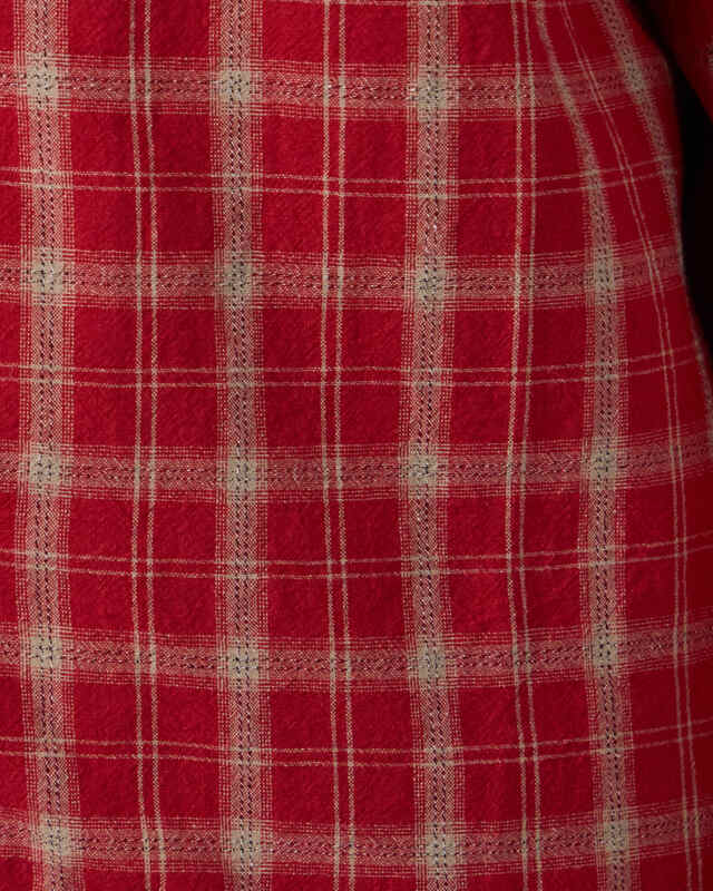 Found Shirt Camp Raw Cut Fringe Plaid Red L