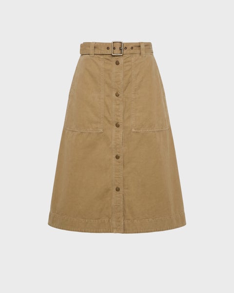 Skirt Belted Cotton Midi Beige 1