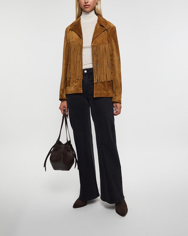 Golden Goose Deluxe Brand Jacket Journey Suede Fringes Brown IT 42 (EUR 36)