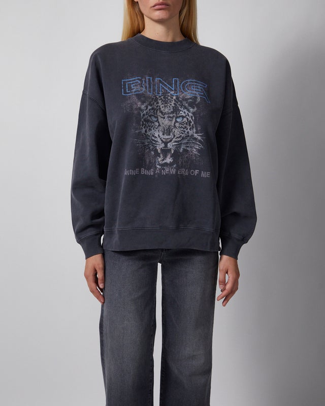 Anine Bing Sweatshirt Miles Leopard Muse Washed Black XS