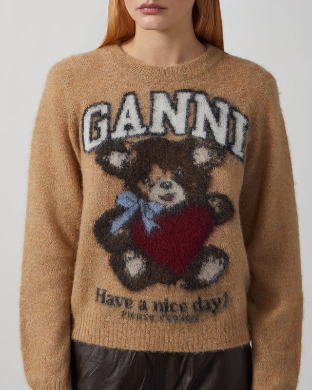 Ganni Sweater Brushed Alpaca Crewneck Camel XL