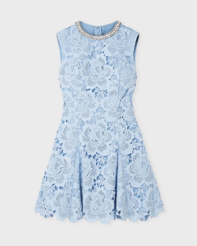 Self-Portrait Dress Blue Flower Lace Mini Blue UK 10 (EUR 38)