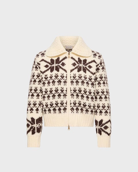 Cardigan Jacquard Sequin Zip-Up Light Beige 1