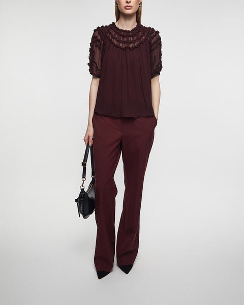 Blouse Isolda Silk Smocked Short Sleeve Mahogny  2