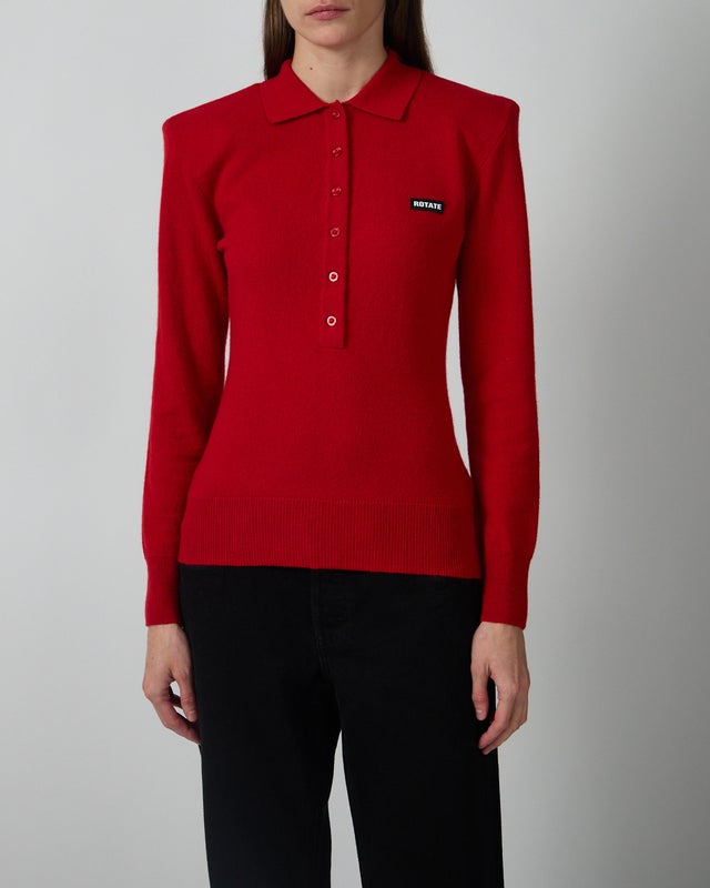 ROTATE  Polo Wool Longsleeve Red XS