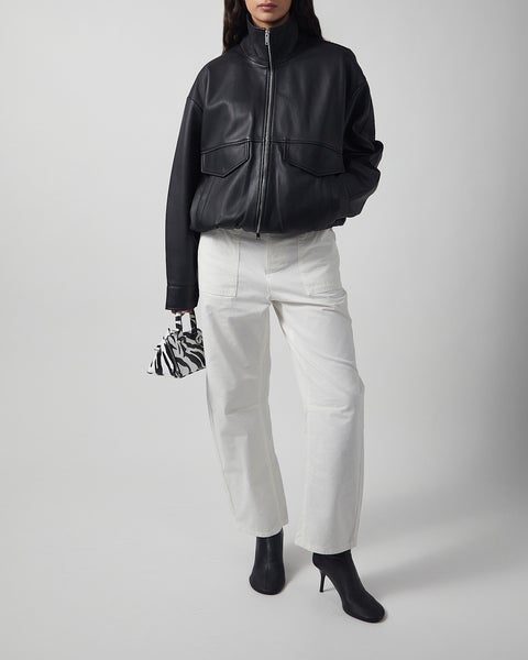 Jacket Leather Funnel Neck Black 2