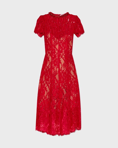 Dress Sequin Lace Midi Red 1