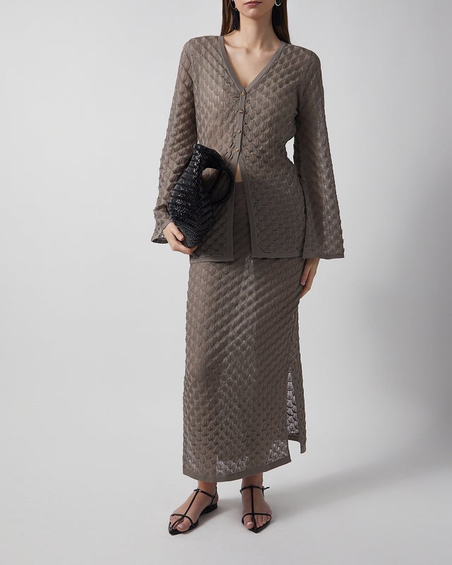 Malina Skirt Fannie Pointelle Knitted Maxi Taupe S