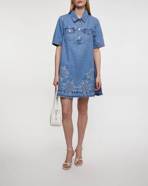 Klänning  Broderie Anglaise Denim Mini Ljusblå 2