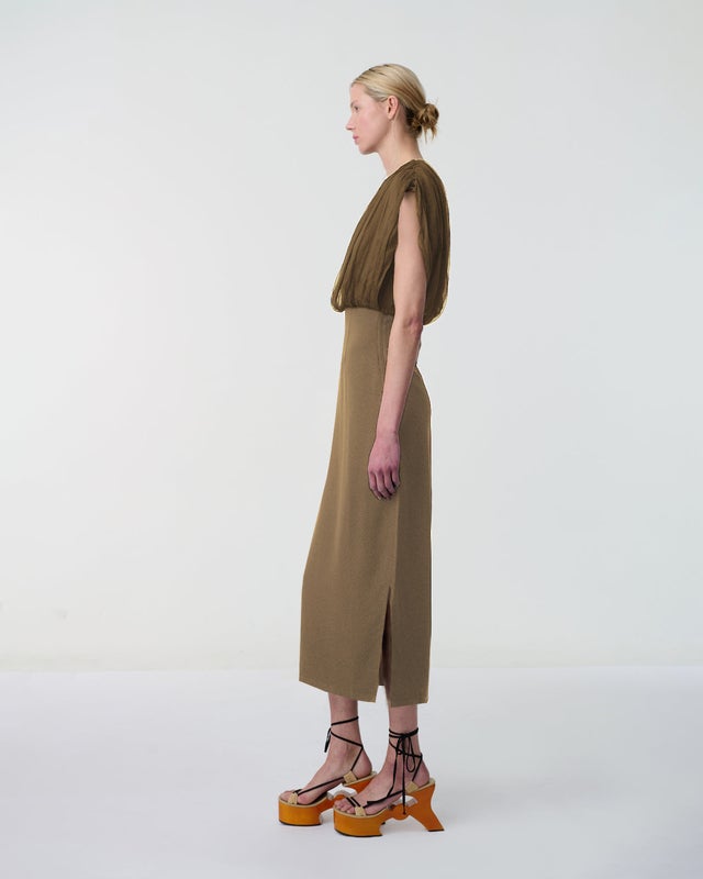 LEONI Dress Void Gathered Silk Valnöt 38