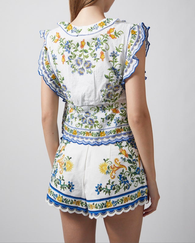 FARM Rio Blouse Emily Floral Tapestry Offwhite XS