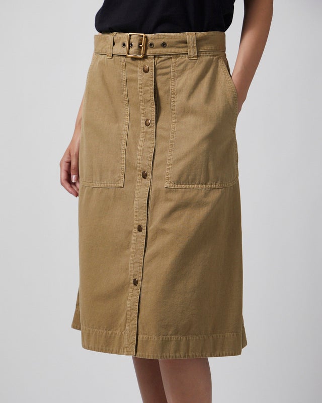 Moncler Skirt Belted Cotton Midi Beige L