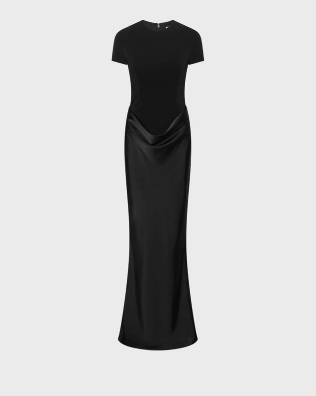 ROTATE  Dress Capsleeve Draped Maxi Black 34