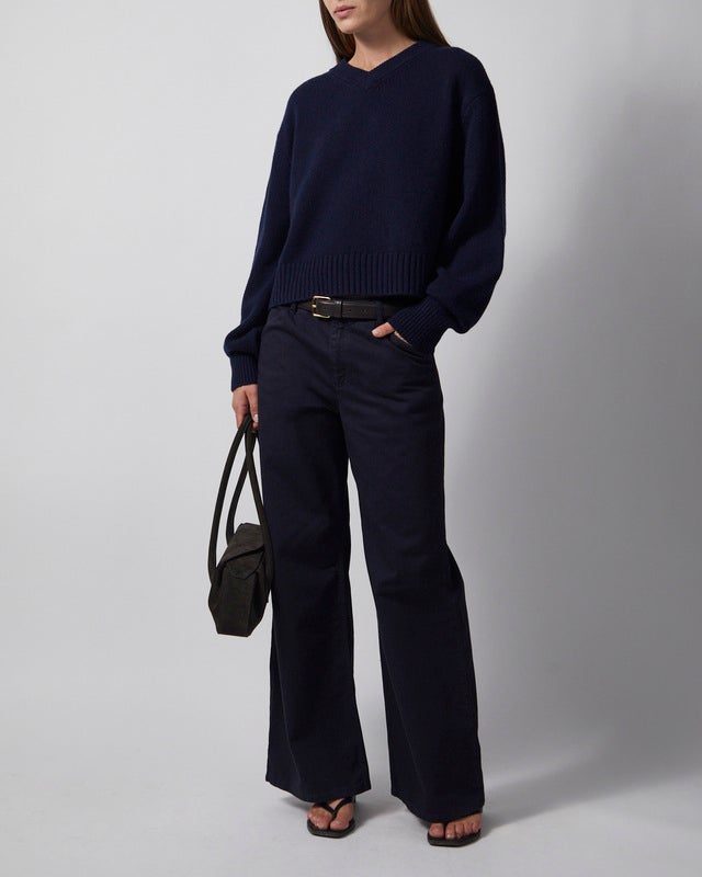 Wakakuu Icons Trousers Flared Cotton Navy S