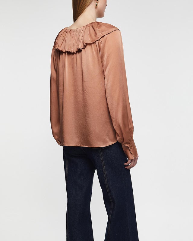 Ulla Johnson Blouse Liese Silk Pleated Neckline Neon pink US 4 ( EUR 36)
