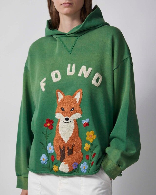Found Huvtröja Wildlife Embroidered Unisex Green XL