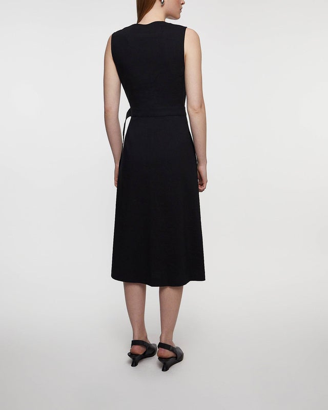 Theory Dress Linen Wrap V-Neck Black US 10 (EUR 42)