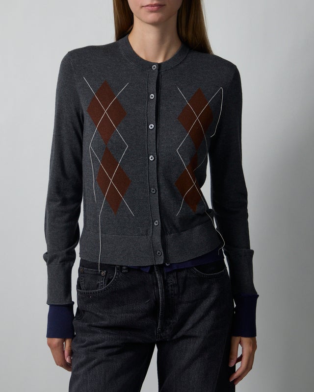 Acne Studios Cardigan Double-Layered Argyle Dark Grey M