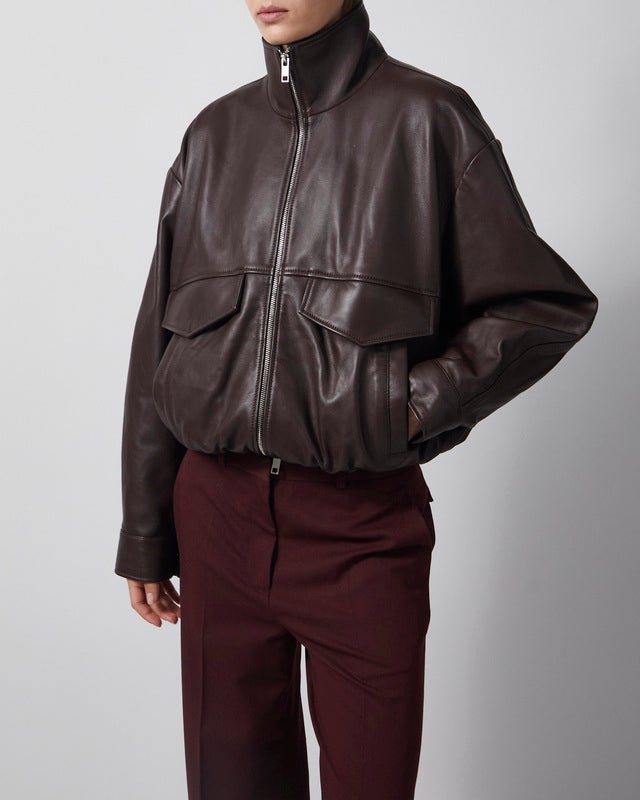 Wakakuu Icons Jacket Leather Funnel Neck Dark Brown S