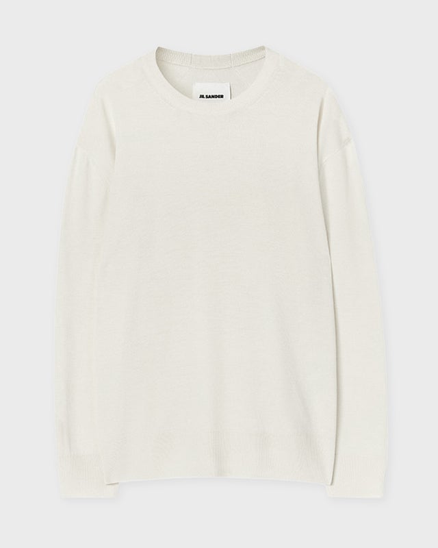 Jil Sander Sweater Midweight Wool Crew-Neck Natural 38