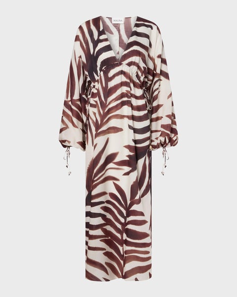 Kaftan Joseline Sheer Drawstring Maxi White/Brown 1