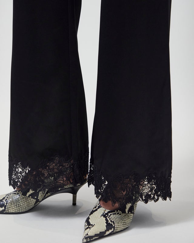 Malina Trousers Marine Satin Lace Hem Black 42